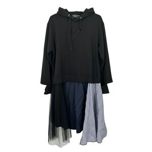 Stella Marina Collezion Dress Black Hoodie Mesh Tulle Stripe Panel Medium - CJ